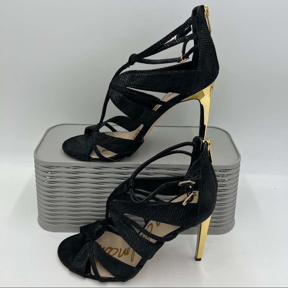Sam Edelman Pepper Lizard Black Heels Size 10 Regular Width